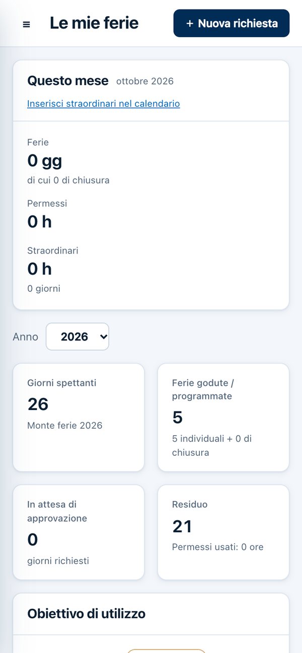 Le mie ferie: giorni spettanti, goduti, in attesa e residuo