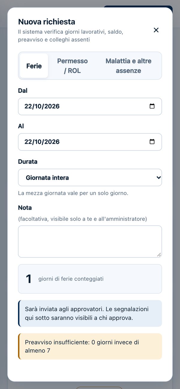 Nuova richiesta di ferie dall'app