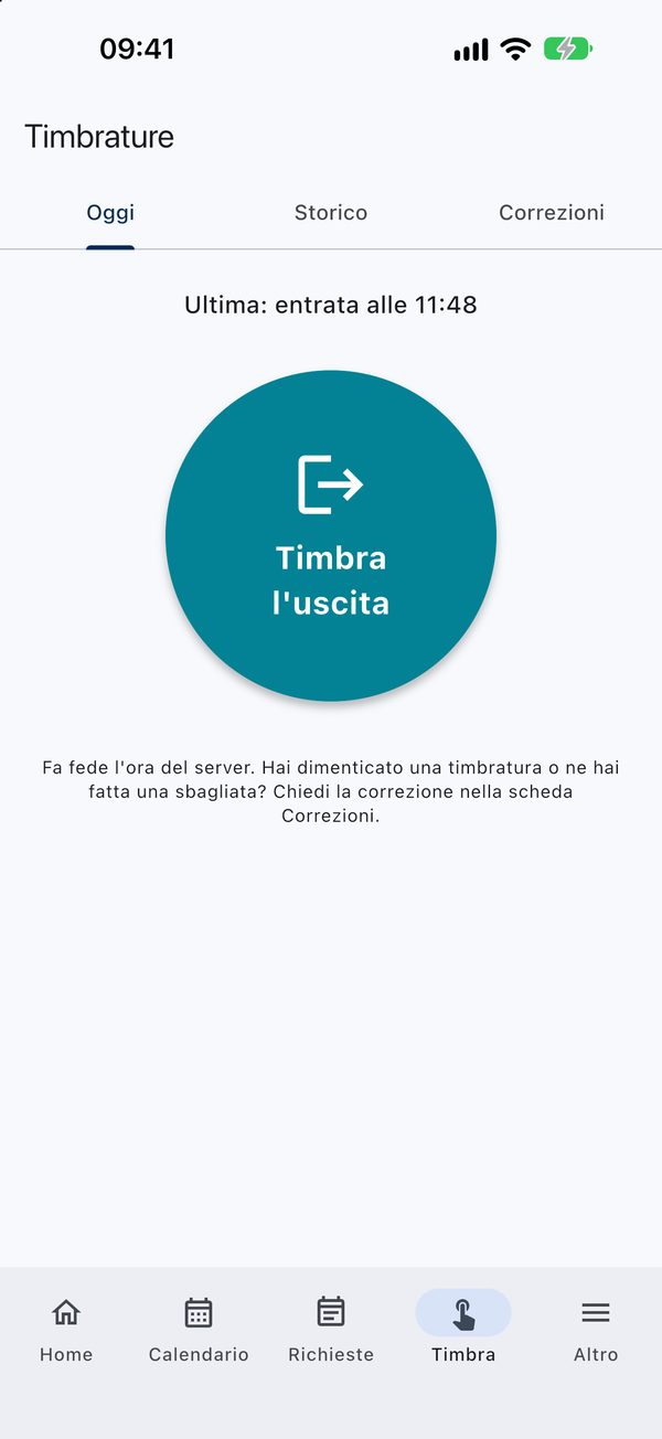 Orevia sullo smartphone: timbratura dell'uscita con un tocco, fa fede l'ora del server