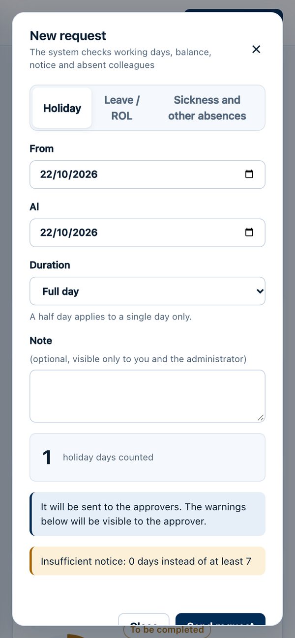 New holiday request from the app