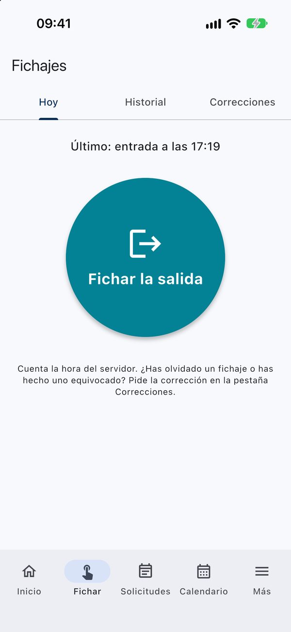 Orevia en el smartphone: fichaje de salida con un toque; cuenta la hora del servidor