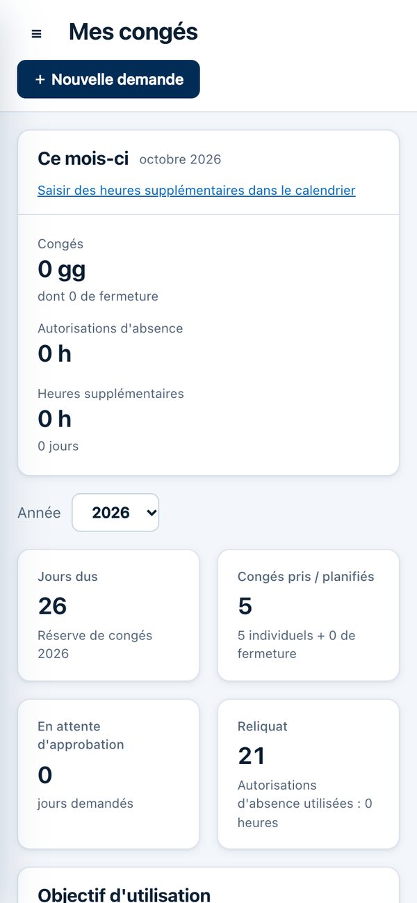 Mes congés : jours acquis, pris, en attente et restants