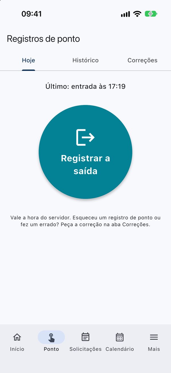 Orevia no smartphone: registro de saída com um toque, vale o horário do servidor